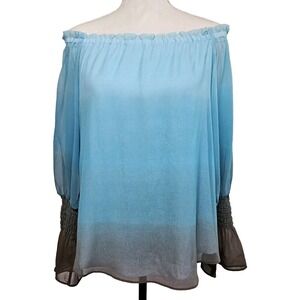 NWT White House Black Market $89 Ocean Ombre Espresso Smock Neck Top Sz S Beachy